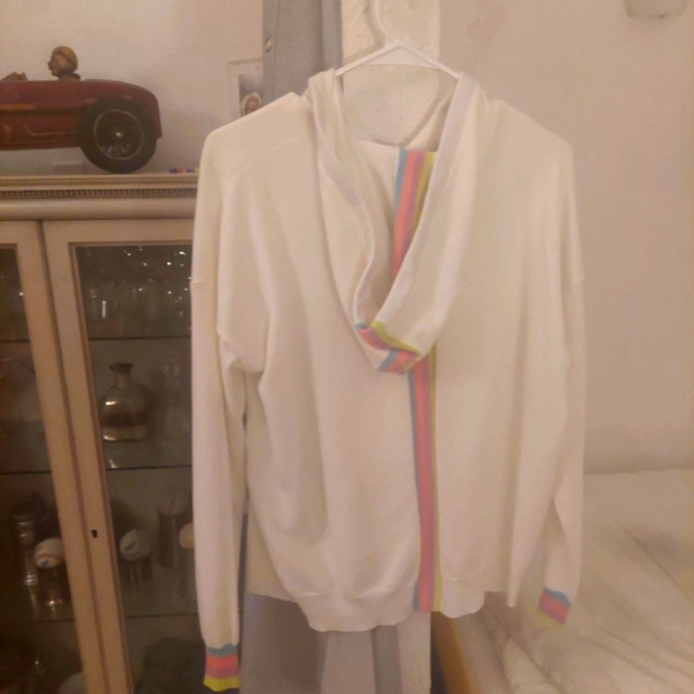 Women's White Hoodie with Rainbow Accents